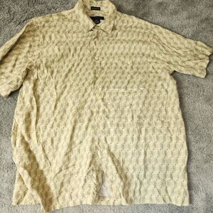 J. Ferrer Casual Button Down Shirt Mens Medium Gold Blue Short Sleeve